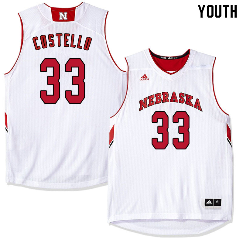 Youth Nebraska Cornhuskers #33 Justin Costello College Basketball Jersyes Sale-White